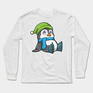 Penguin at Ice skating with Hat Long Sleeve T-Shirt